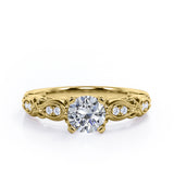 Decorative Basket Prong 0.5 carat Round Moissanite and Diamond Nature-Inspired Ring in Rose Gold