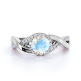 1.25 Carat Round Moonstone Wedding Ring in Rose Gold - Vintage Moonstone Ring