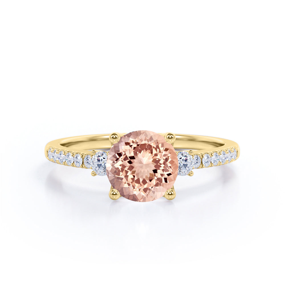 Vintage Art Deco 1.50 Carat Round Peach Morganite and Diamond Best Engagement Ring in White Gold
