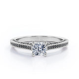 Three Sided Pave - 1.35 TCW Princess Cut Moissanite with Lab Created Black Diamond - Milgrain Decorated Engagement Ring in Rose Gold