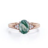 0.55 carat Oval Moss Agate and Moissanite Engagement Ring For Her