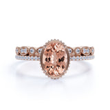 Flawless 1.50 Oval Cut Peach Morganite and Diamond Bridal Wedding Ring Set in 10k Rose Gold for Women