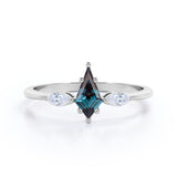 Trillion Six Prong 1 Carat Kite Shaped Lab Created Alexandrite And Diamond Three Stone Basket Set Engagement Ring In White Gold