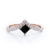 Tiara Design 1.25 Carat Princess Cut Black Diamond Four Prong Pave Engagement Ring In White Gold