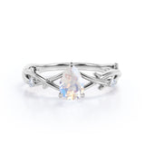 1.15 ct Pear Rainbow Moonstone Leaf Engagement Ring