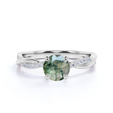 Twisted 1.10 Carat Round Green Moss Agate Engagement Ring