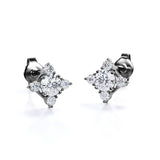 Dainty Sunburst 1.15 Carat Round Certified Moissanite and Diamond Shared Prong Stud Earrings in Yellow Gold