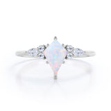 Asymmetric 1.30 Carat kite Shaped White Fire Opal And Diamond Seven Stone Engagement Ring In White Gold