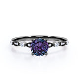 Four Prong 1.25 Carat Round Cut Lab Created Alexandrite And Diamond Modern Art Deco Engagement Ring In White Gold
