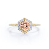 Elegant Hexagon Style 1.75 Carat Round Orange Peach Morganite and Diamond Engagement Ring in Rose Gold