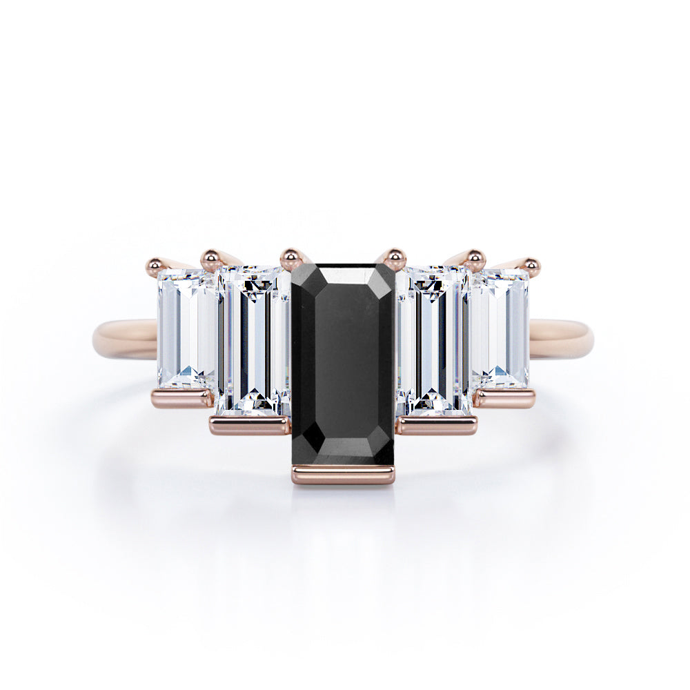 Graduated Baguette 1.5 carat Black Diamond Engagement Ring in White Gold