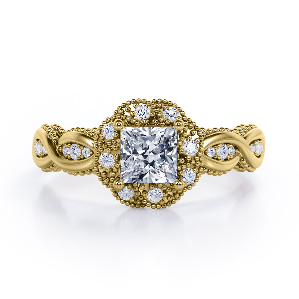 Beaded Halo 1.15 Carat Princess Cut Moissanite And Diamond Infinity Engagement Ring In Rose Gold