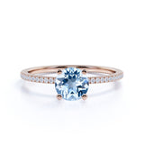 Three Stone 1.25 ct Round Aquamarine Engagement Ring