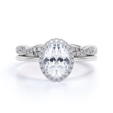 1.75 Carat Stylish Moissanite and Diamond Ring Oval Cut Halo Bridal Set in Rose Gold