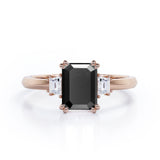 Past, Present and Future 1.10 Carat Emerald Cut Black Diamond Three Stone Engagement Ring In White Gold