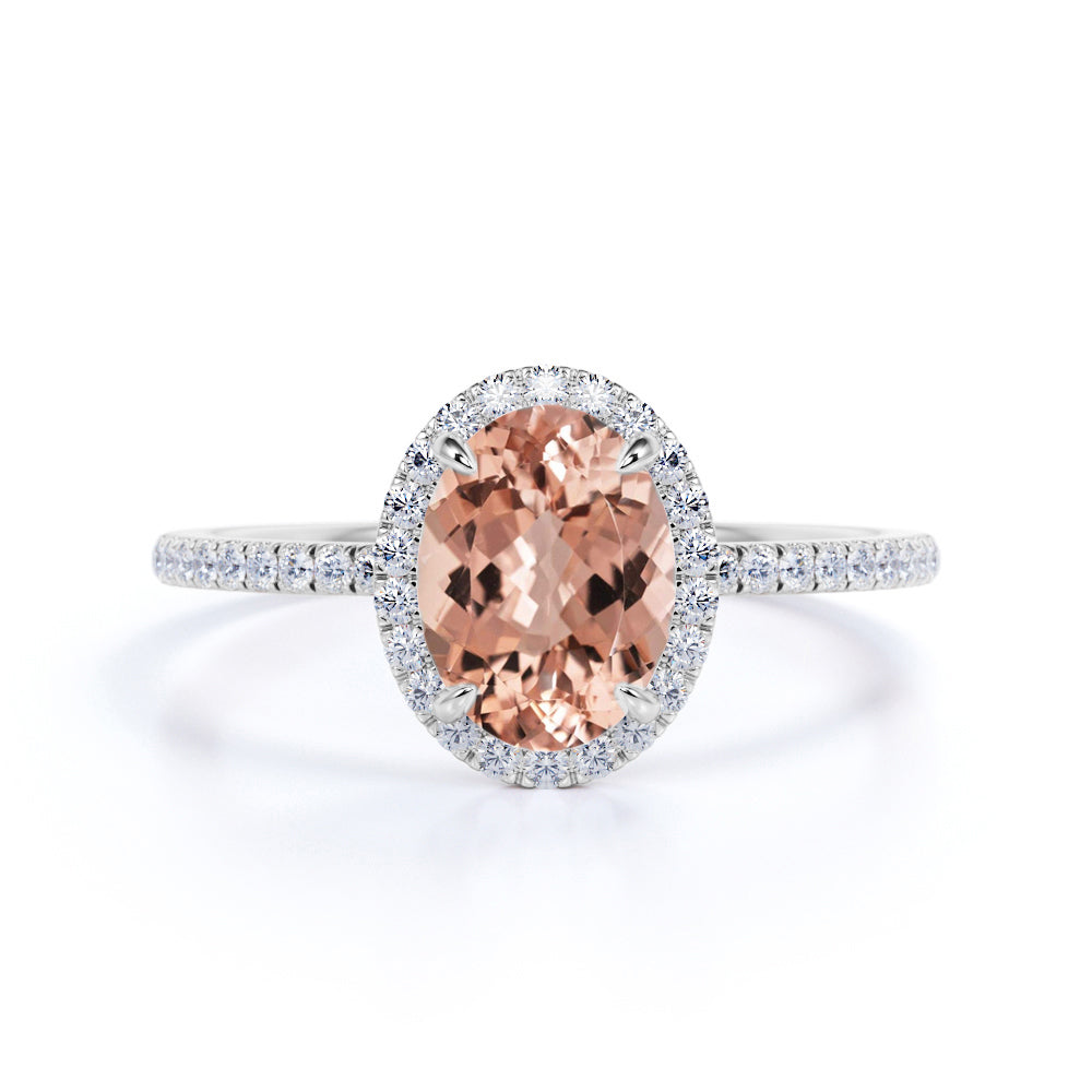 Huge 1.50 Carat antique design Morganite and Diamond oval cut Engagement Ring in Rose Gold