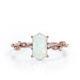 Milgrain 0.5 Ct Hexagon Cut Lab Created Opal Engagement Ring