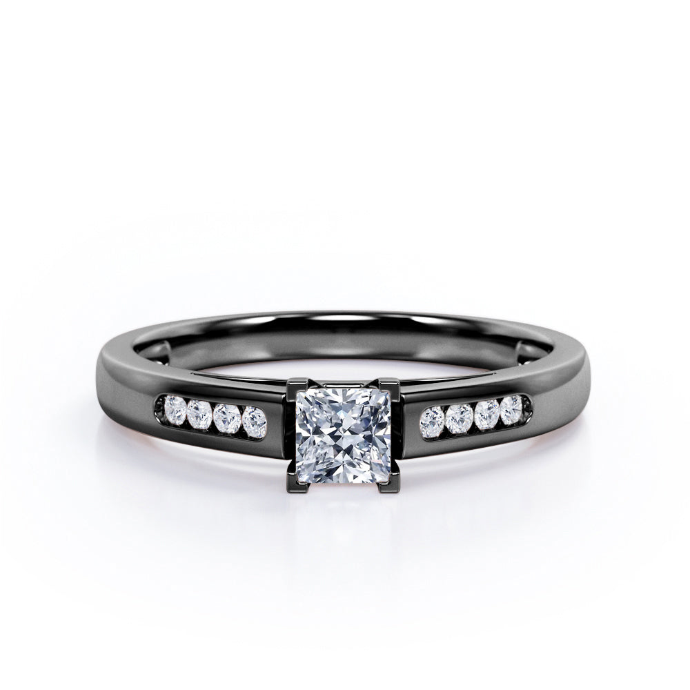 Minimalist 4-Prong Cathedral 0.35 TCW Princess Cut Diamond Mini Flush Pave Engagement Ring in 10K Rose Gold