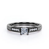 Minimalist 4-Prong Cathedral 0.35 TCW Princess Cut Diamond Mini Flush Pave Engagement Ring in 10K Rose Gold