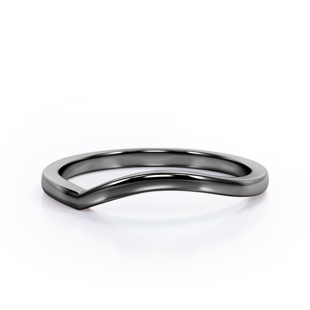 Curved Shank Wedding Band - Stackable Wedding Ring Band - Genuine Wedding Band - 10K White Gold