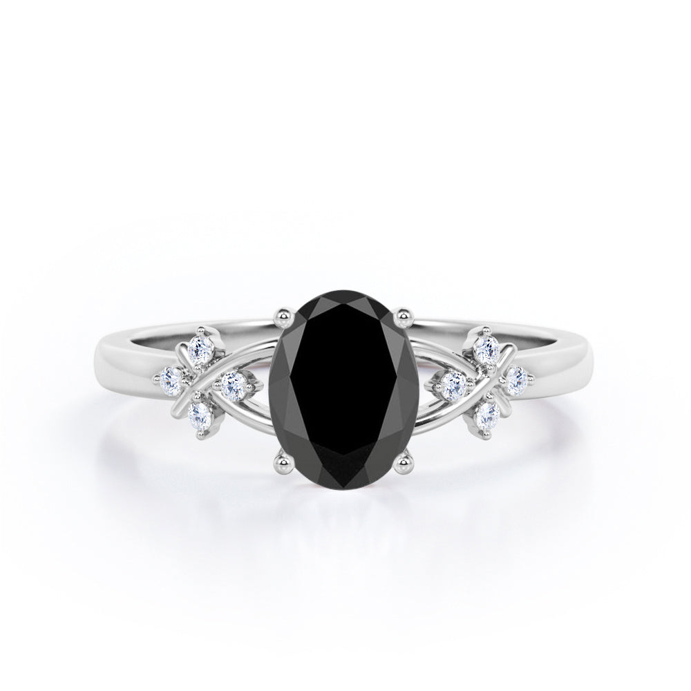 Luxurious Clover Lucky Leaf 0.5 carat Oval Black Diamond Engagement Ring in Rose Gold