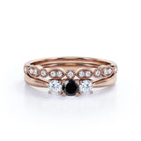 1.30 Carat Round Cut Lab Grown Black Diamond Trilogy Wedding Ring Set In White Gold