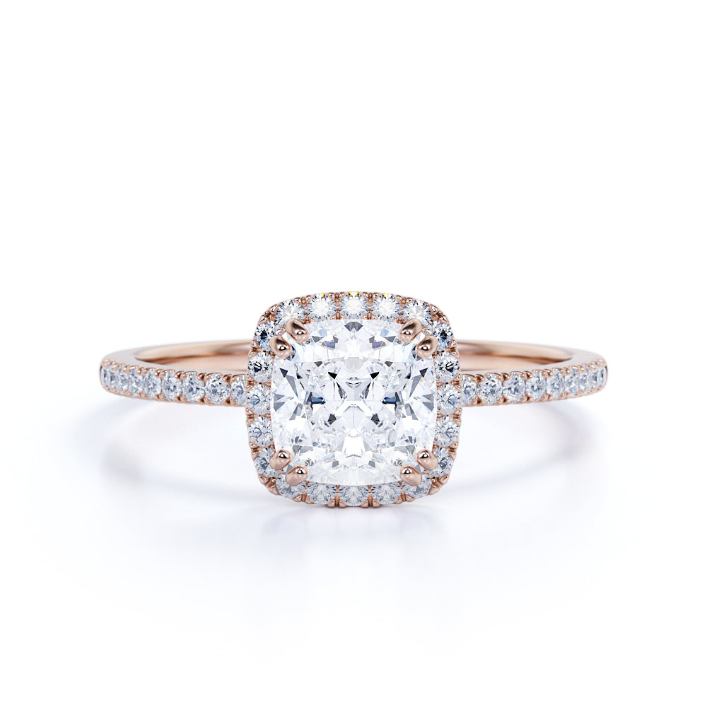 1.25 Carat Cushion Cut Moissanite Halo Engagement Ring Set