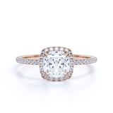 1.25 Carat Cushion Cut Moissanite Halo Engagement Ring Set