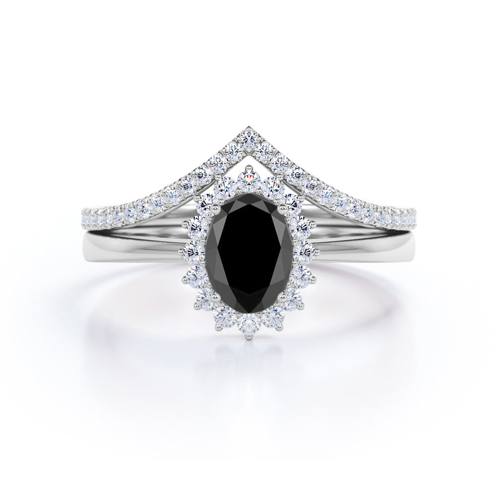 Bestselling 1.50 Carat Oval cut Lab Black Diamond Trio Wedding Ring Set in Rose Gold