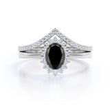 Bestselling 1.50 Carat Oval cut Lab Black Diamond Trio Wedding Ring Set in Rose Gold