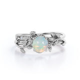 Leaf Art Deco 1 Ct Round Cut Lab Created Opal Bridal Set