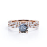 Pave 0.70 Ct Round Cut Salt and Pepper Diamond Wedding Ring Set