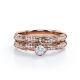 Vintage 1 ct TDW Round Cut Real Diamond Bridal Set in 10k Rose Gold
