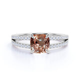 1.25 Carat Cushion Cut Peach Morganite and Diamond Engagement Ring in 10k Rose Gold Art Deco Ring