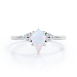 Unique Four Prong 1.30 Carat Kite Shaped Precious Fire Opal And Diamond Seven Stone Engagement Ring In Black Gold
