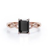 Twisted Infinity 1 Carat Emerald Cut Black Diamond Solitaire Engagement Ring In Rose Gold