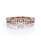 Fashionable 1.25 carat Round Moissanite and Diamond Bridal Ring Set in White Gold - Proposal Ring