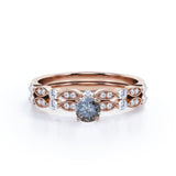 Classic 0.60 Carat Round Cut Natural Salt And Pepper Diamond Art Deco Wedding Ring Set In White Gold.