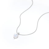 Delicate 1.05 Carat Heart Shaped Ethopian Opal and Diamond Three Prong Pendant Necklace In White Gold For Her.