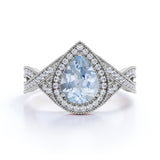 Infinity 2 Carat Pear Cut Aquamarine and Moissanite Engagement Ring in 18k White Gold over Silver