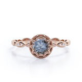 Beaded Halo 0.35 Carat Round Cut Icy Grey Salt and Pepper Diamond Three Stone Engagement Ring In White Gold