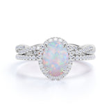 Halo 1.75 Ct Oval Cut Lab Created Opal Wedding Ring Set