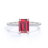 Unique 1.25 Carat Emerald Cut Natural Ruby and Moissanite Wedding Ring in 18k Gold Over Sterling Silver