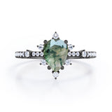 Pave 0.7 Carat Pear Moss Agate Engagement Ring