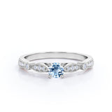 Minimalist 1.10 Carat Round Cut Aquamarine And Diamond Vintage Engagement Ring In White Gold
