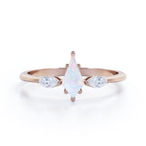 Trillion Six Prong 1.15 Carat Kite Shaped Natural Opal And Diamond Three Stone Basket Set Engagement Ring In Rose Gold