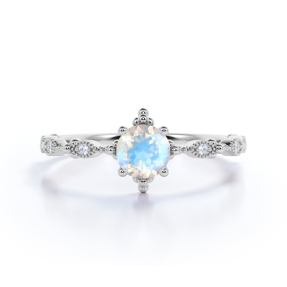 Art Deco 1.25 ct Round Blue Moonstone Engagement Ring