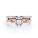 Bezel 1 carat Cushion Moissanite and Diamond Halo Wedding Ring For Her in White Gold
