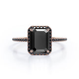 Halo-Style 1.5 TCW Emerald Cut Lab Created Black Diamond Engagement Ring with Pave Accents in White Gold