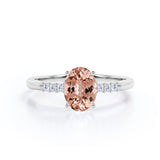 1.50 Carat oval cut Morganite and Diamond Engagement Ring in 10k White Gold